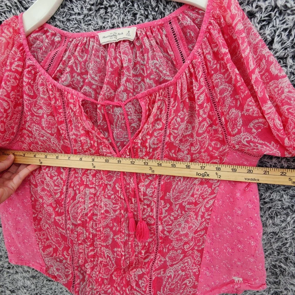 Abercrombie & Fitch Womens Boho Cottagecore Blouse M Pink Floral Peasant Top